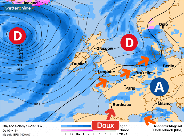Carte de prévisions d'europe du Jeudi 12 novembre 2020