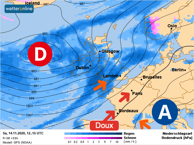 Carte de prévisions d'europe du Samedi 14 novembre 2020