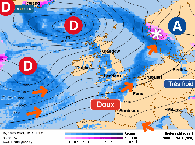 Carte de prévisions d'europe du Mardi 16 février 2021