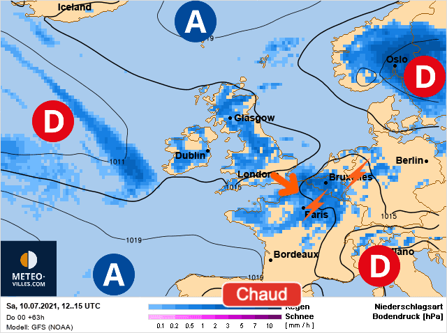 Carte de prévisions d'europe du Samedi 10 juillet 2021