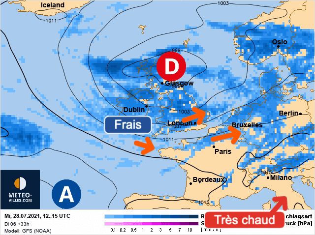 Carte de prévisions d'europe du Mercredi 28 juillet 2021