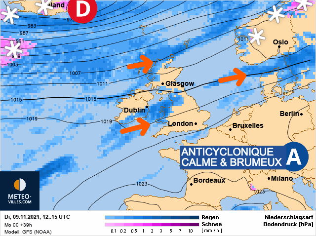 Carte de prévisions d'europe du Mardi 9 novembre 2021