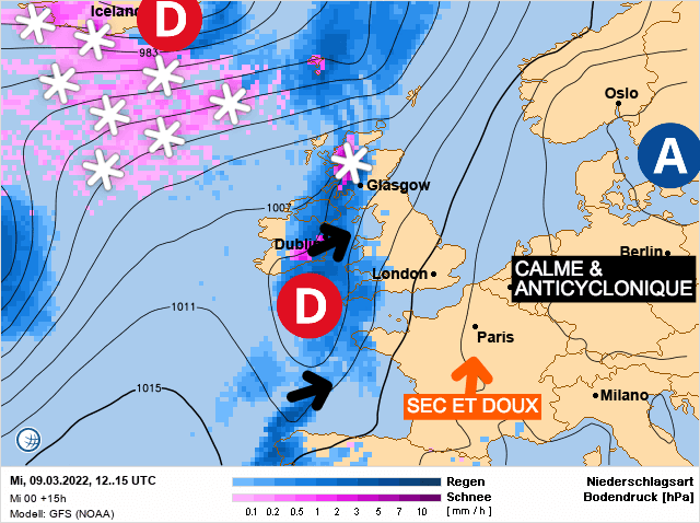 Carte de prévisions d'europe du Mercredi 9 mars 2022