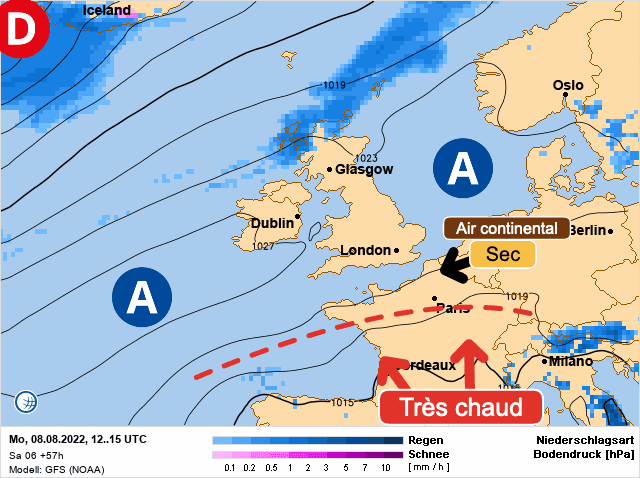 Carte de prévisions d'europe du Lundi 8 août 2022