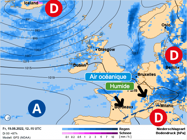 Carte de prévisions d'europe du Vendredi 19 août 2022
