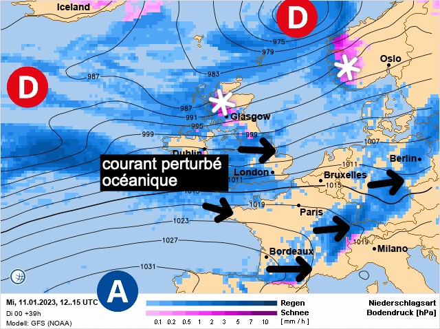 Carte de prévisions d'europe du Mercredi 11 janvier 2023
