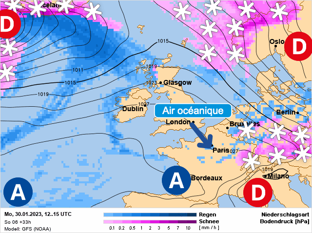 Carte de prévisions d'europe du Lundi 30 janvier 2023