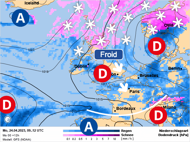 Carte de prévisions d'europe du Lundi 24 avril 2023