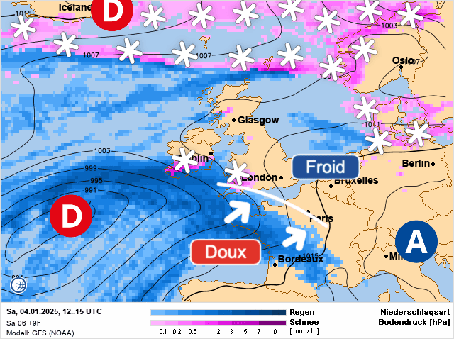 Carte de prévisions d'europe du Samedi 4 janvier 2025