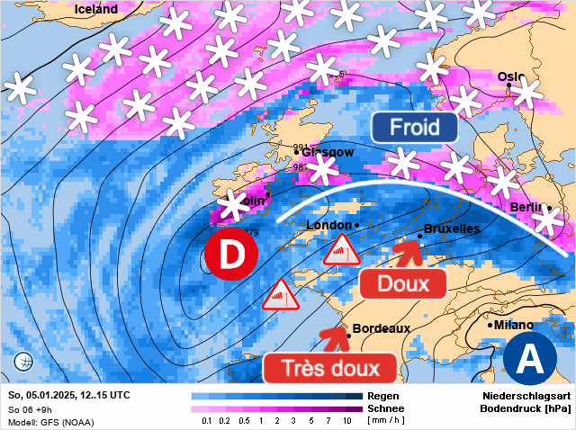 Carte de prévisions d'europe du Dimanche 5 janvier 2025