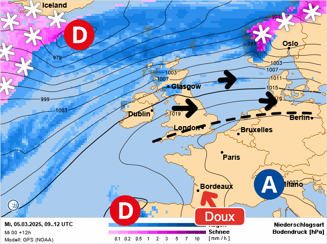 Carte de prévisions d'europe du Mercredi 5 mars 2025