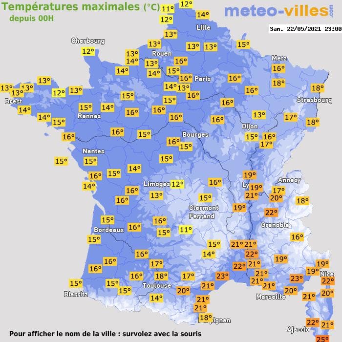Températures maximales (°C) depuis 00h