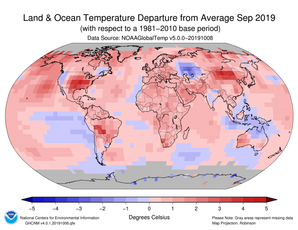 Image d'illustration pour Septembre 2019 le plus chaud dans le Monde : confirmation de la NOAA