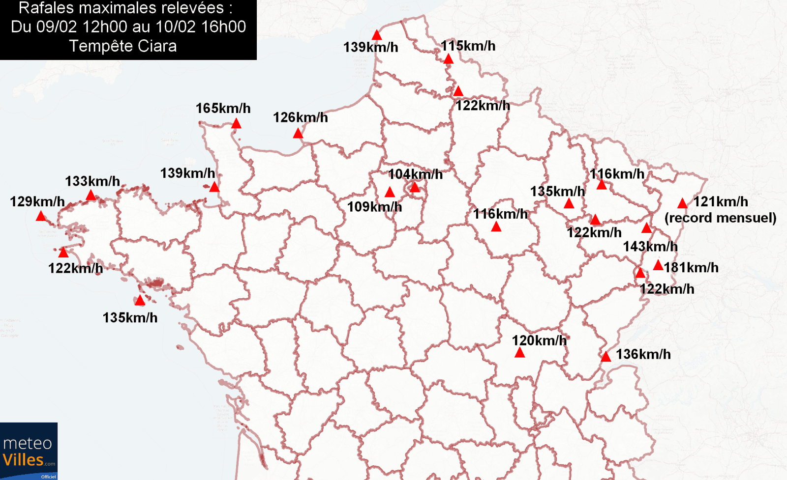 Image d'illustration pour Tempête Ciara : bilan des rafales observées en France