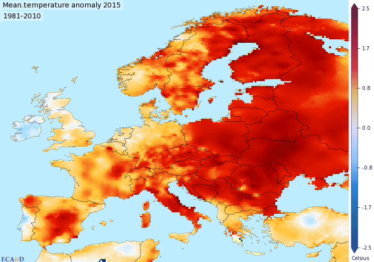 Image d'illustration pour 2015, seconde année la plus douce en Europe après 2014
