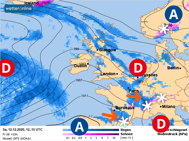 Carte de prévisions d'europe du Samedi 12 décembre 2020