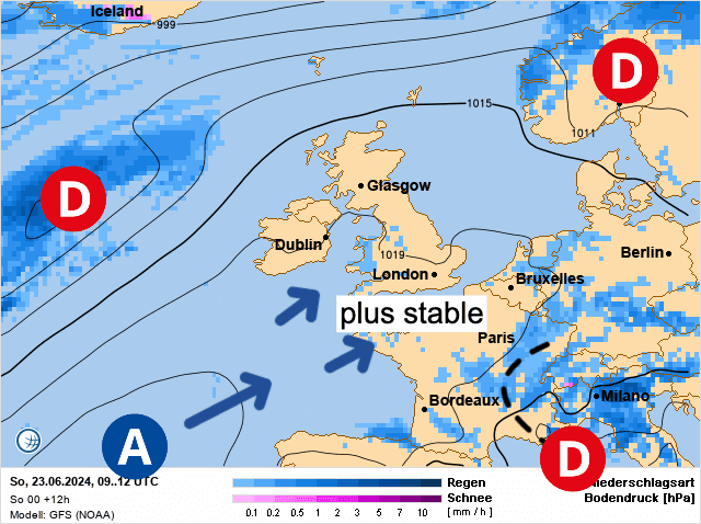 Carte de prévisions d'europe du Dimanche 23 juin 2024