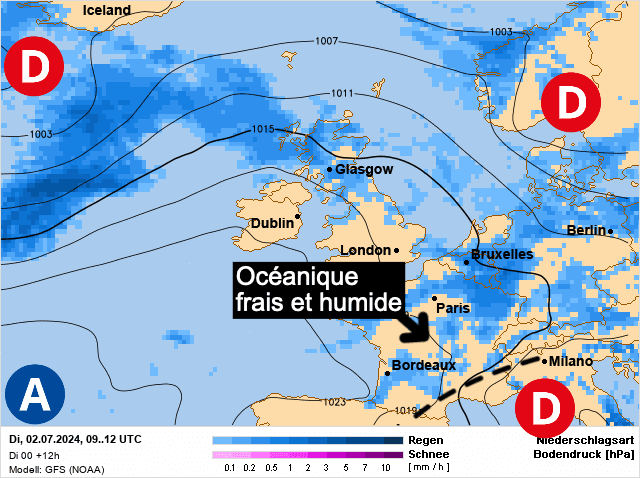 Carte de prévisions d'europe du Mardi 2 juillet 2024