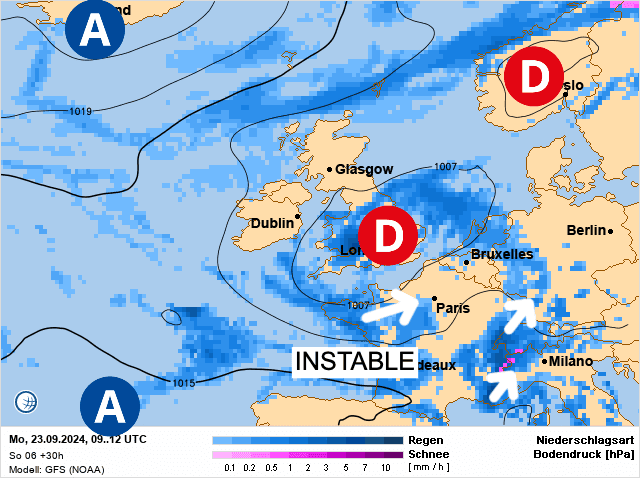 Carte de prévisions d'europe du Lundi 23 septembre 2024