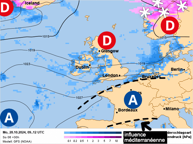 Carte de prévisions d'europe du Lundi 28 octobre 2024