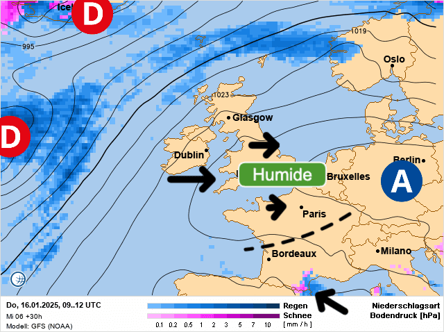 Carte de prévisions d'europe du Jeudi 16 janvier 2025