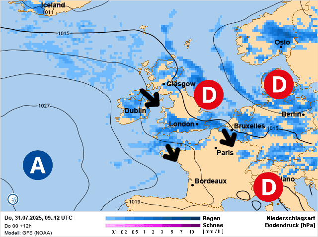 Carte de prévisions d'europe du Jeudi 31 juillet 2025