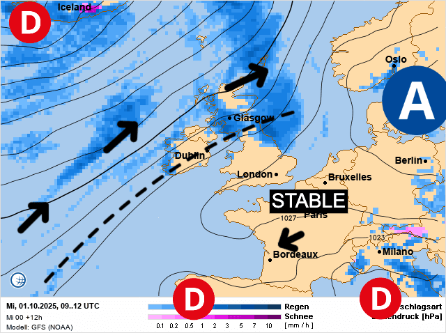 Carte de prévisions d'europe du Mercredi 1 octobre 2025